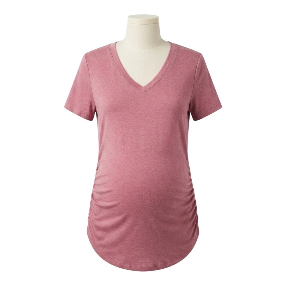 Athletic Works Maternity V-Neck Tee XL 16-18 Pink Heather Short Sleeve Ruched